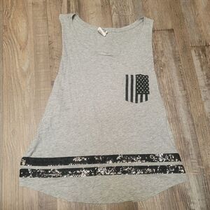 Victorias Secret PINK Sequins Bling Relaxed Fit American Flag Tank Top Medium